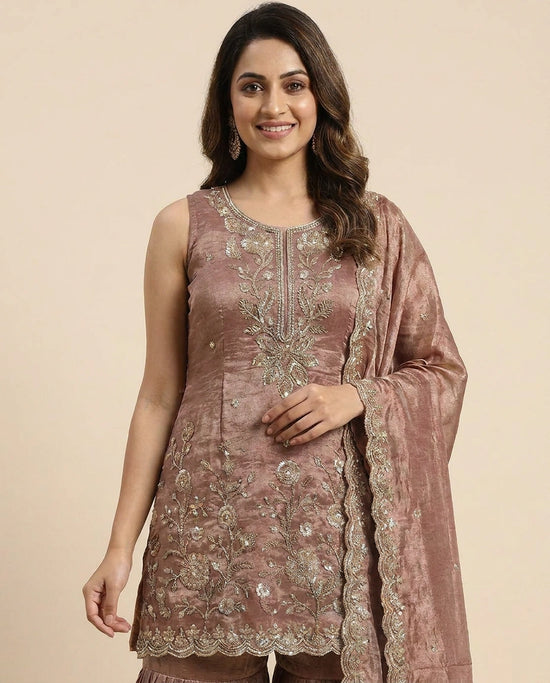 Tissue Sharara Suit With Embroidered - Rangoli India
