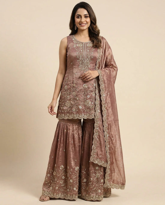 Tissue Sharara Suit With Embroidered - Rangoli India