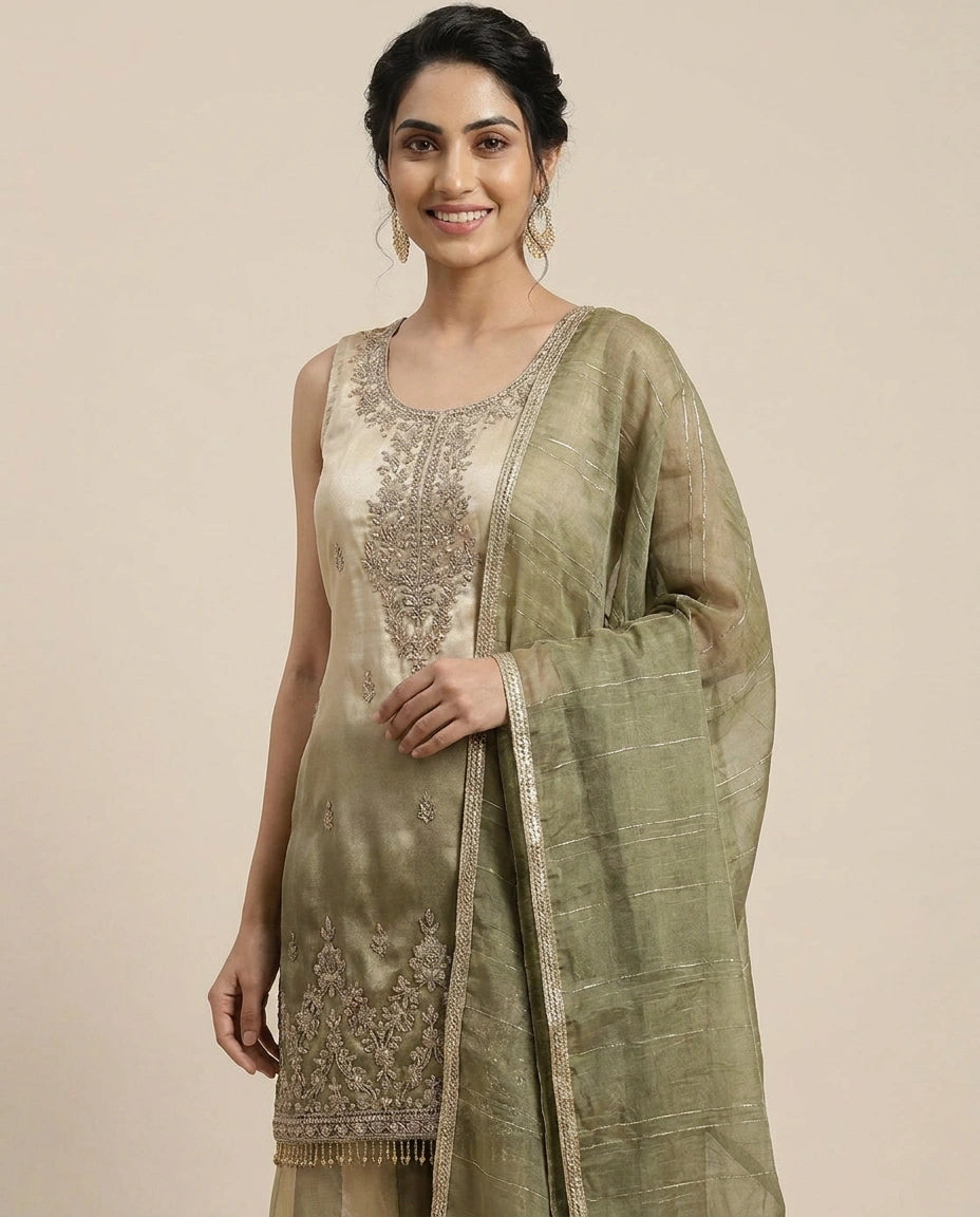 Tissue Sharara Suit with Pleated Hem - Rangoli India