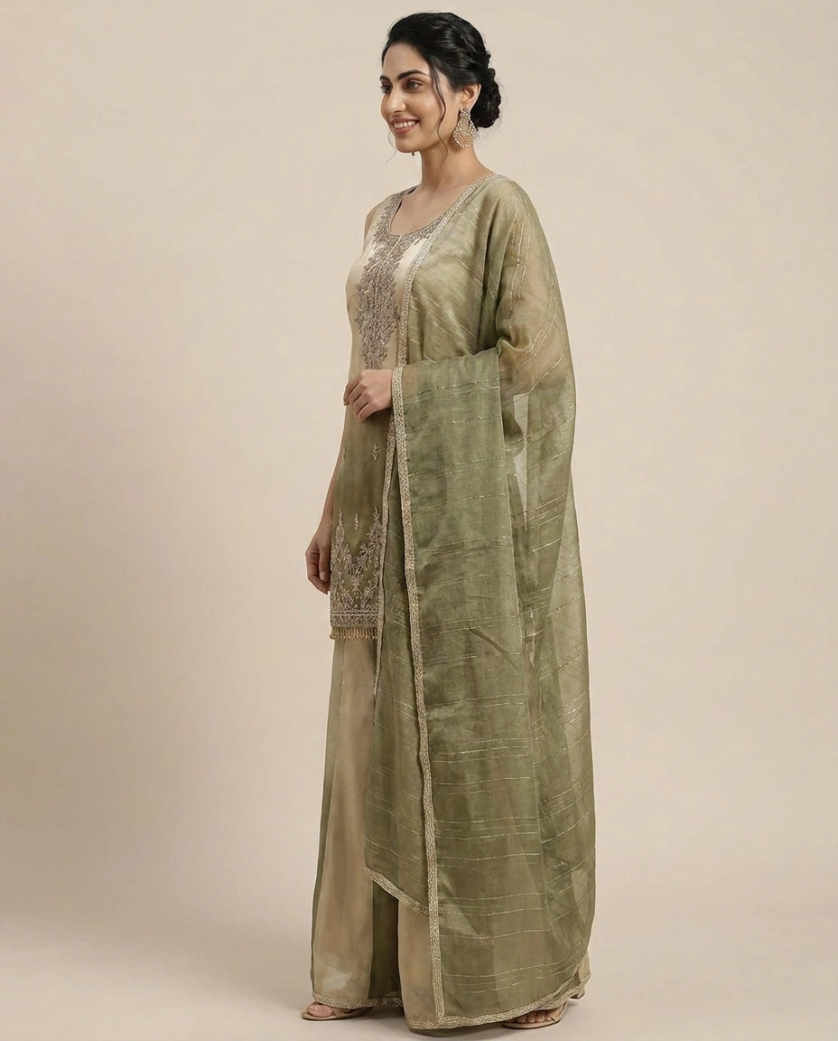 Tissue Sharara Suit with Pleated Hem - Rangoli India