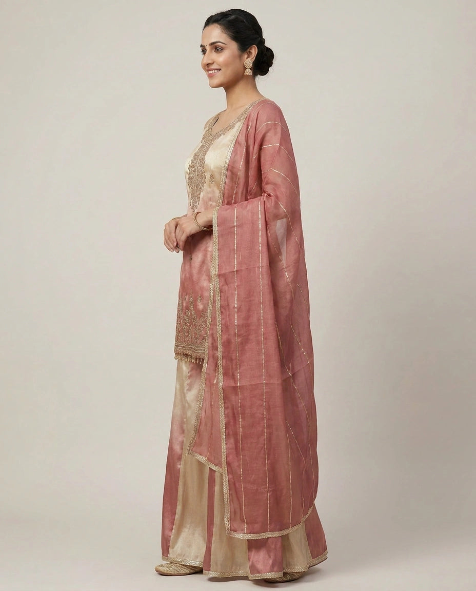 Tissue Sharara Suit with Pleated Hem - Rangoli India