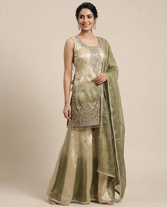 Tissue Sharara Suit with Pleated Hem - Rangoli India