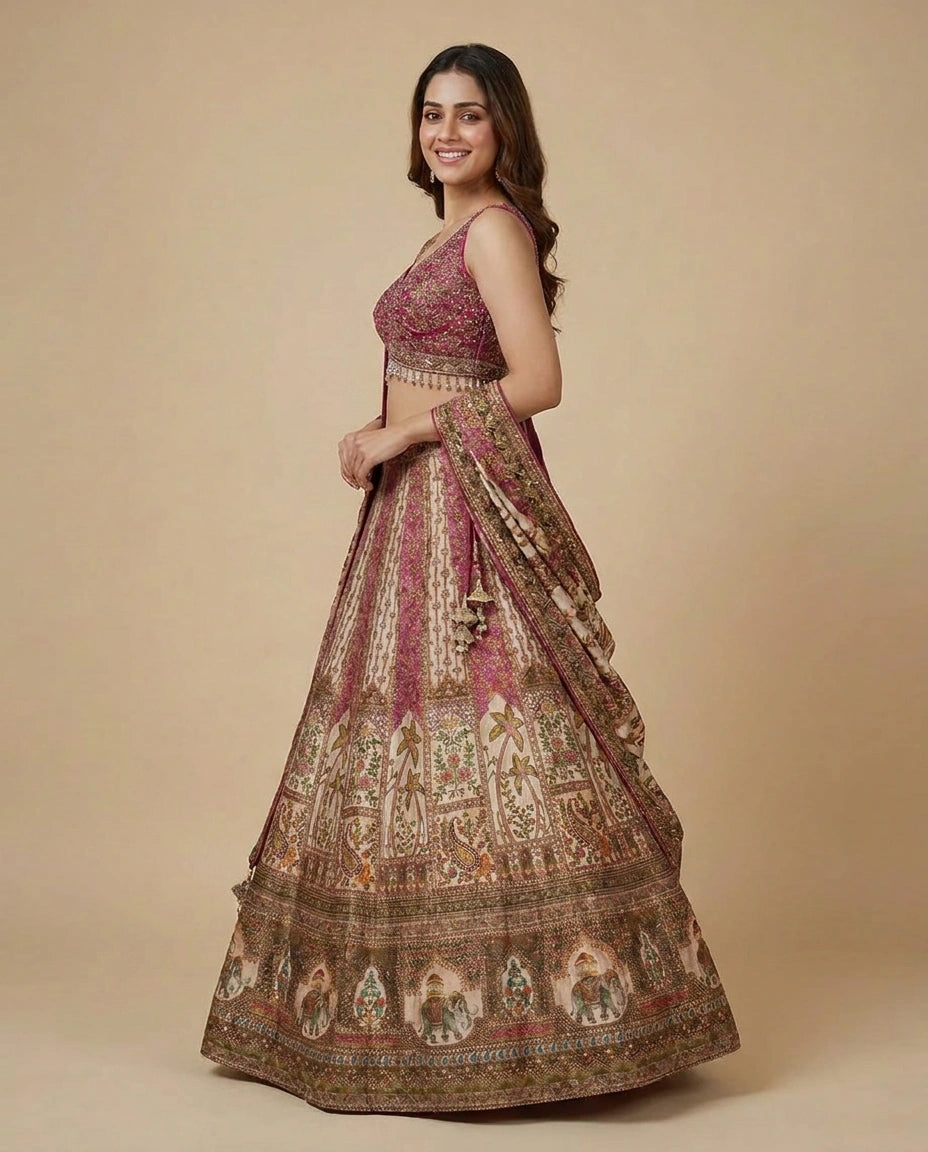 Raw Silk Croptop Lehenga - Rangoli India