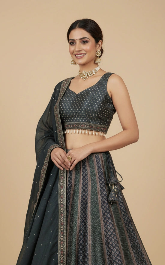 Peacock Blue Croptop Lehenga - Rangoli India