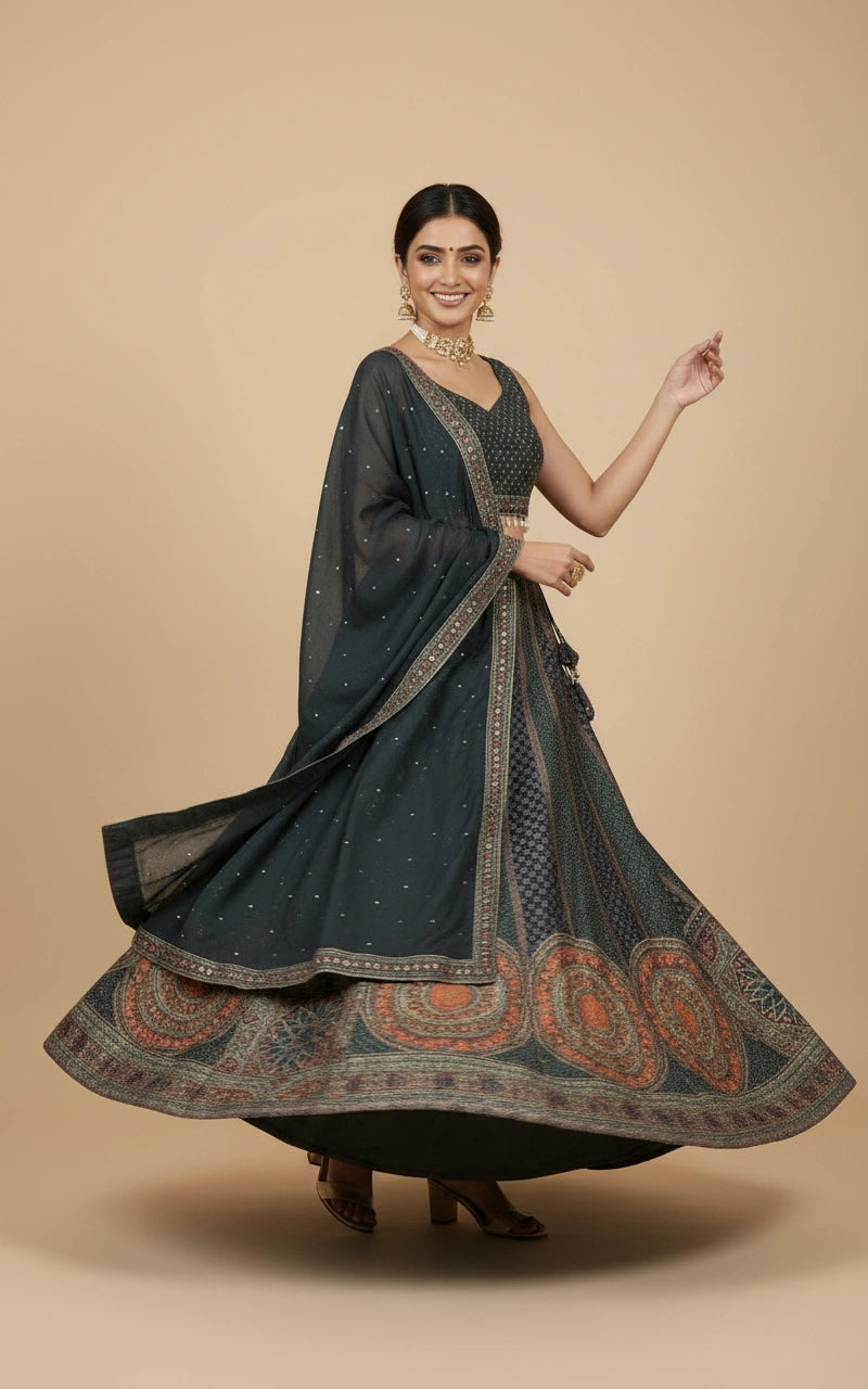 Peacock Blue Croptop Lehenga - Rangoli India