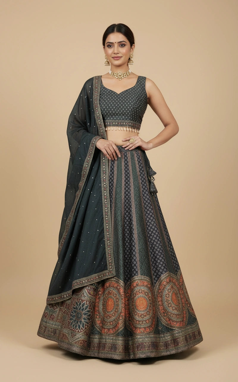 Peacock Blue Croptop Lehenga - Rangoli India