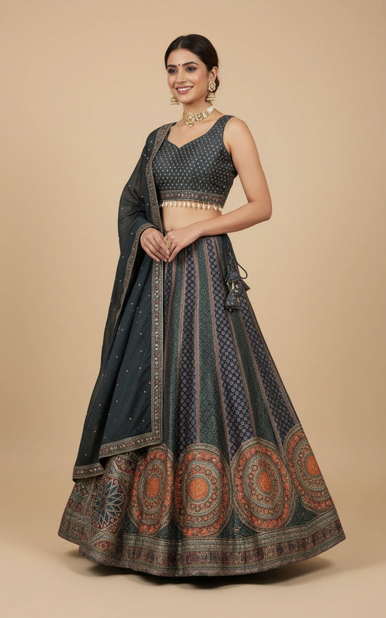 Peacock Blue Croptop Lehenga - Rangoli India