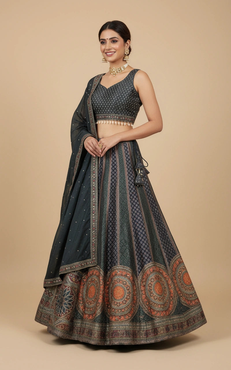 Peacock Blue Croptop Lehenga - Rangoli India