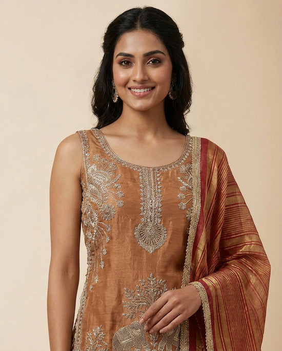 Long Choli Palazzo Set in Tissue - Rangoli India