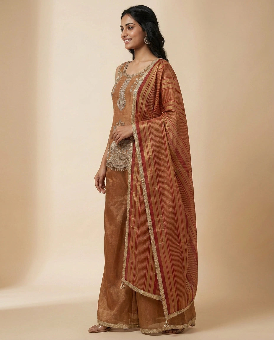 Long Choli Palazzo Set in Tissue — photo 3 of 8