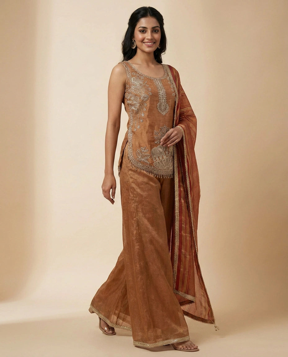 Long Choli Palazzo Set in Tissue — photo 4 of 8