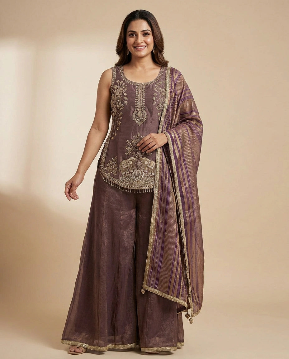 Long Choli Palazzo Set in Tissue — photo 5 of 8