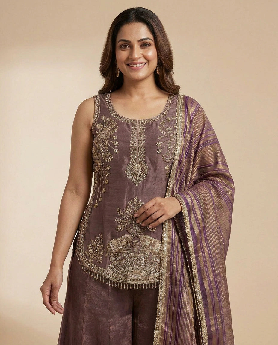 Long Choli Palazzo Set in Tissue — photo 6 of 8