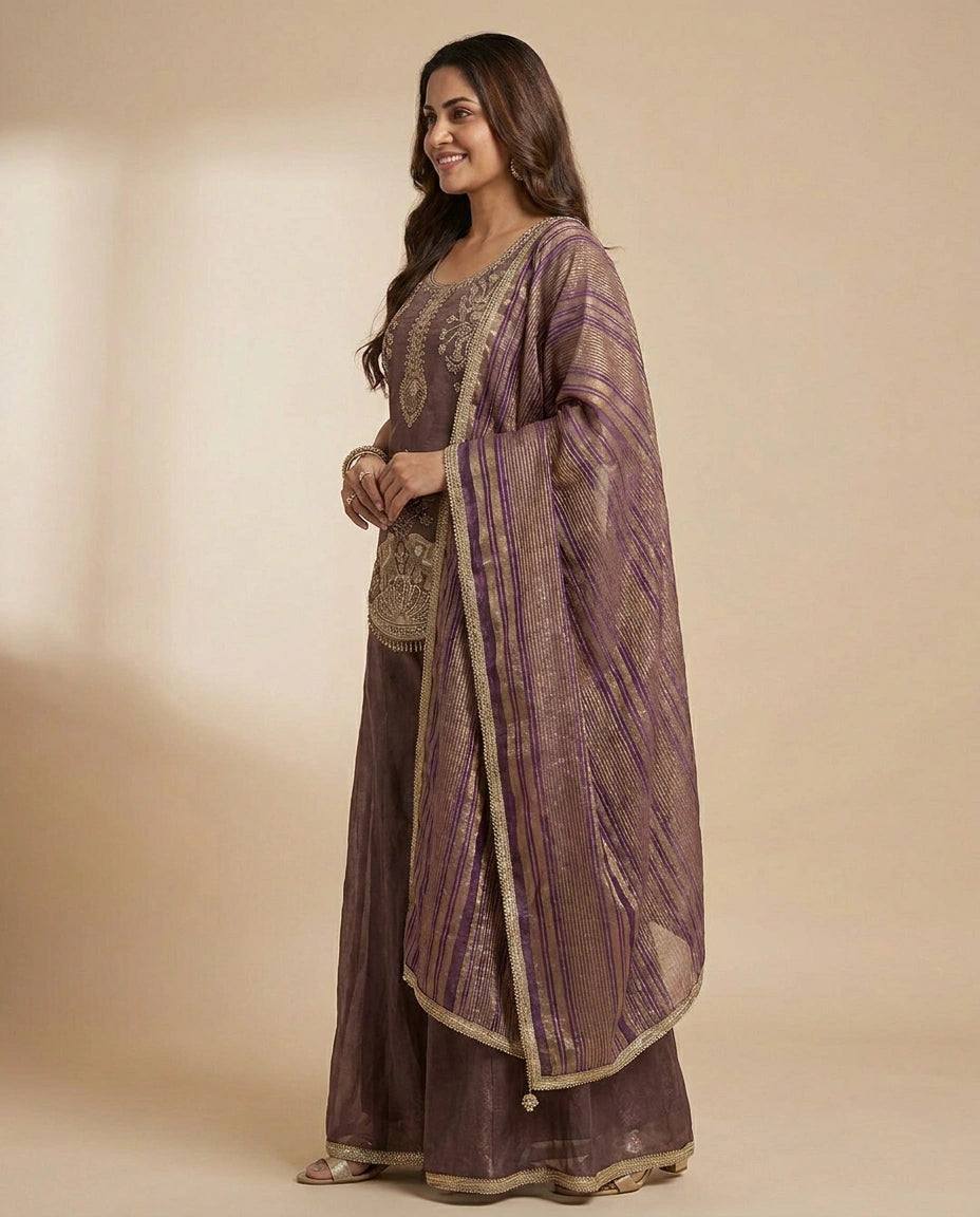 Long Choli Palazzo Set in Tissue — photo 7 of 8