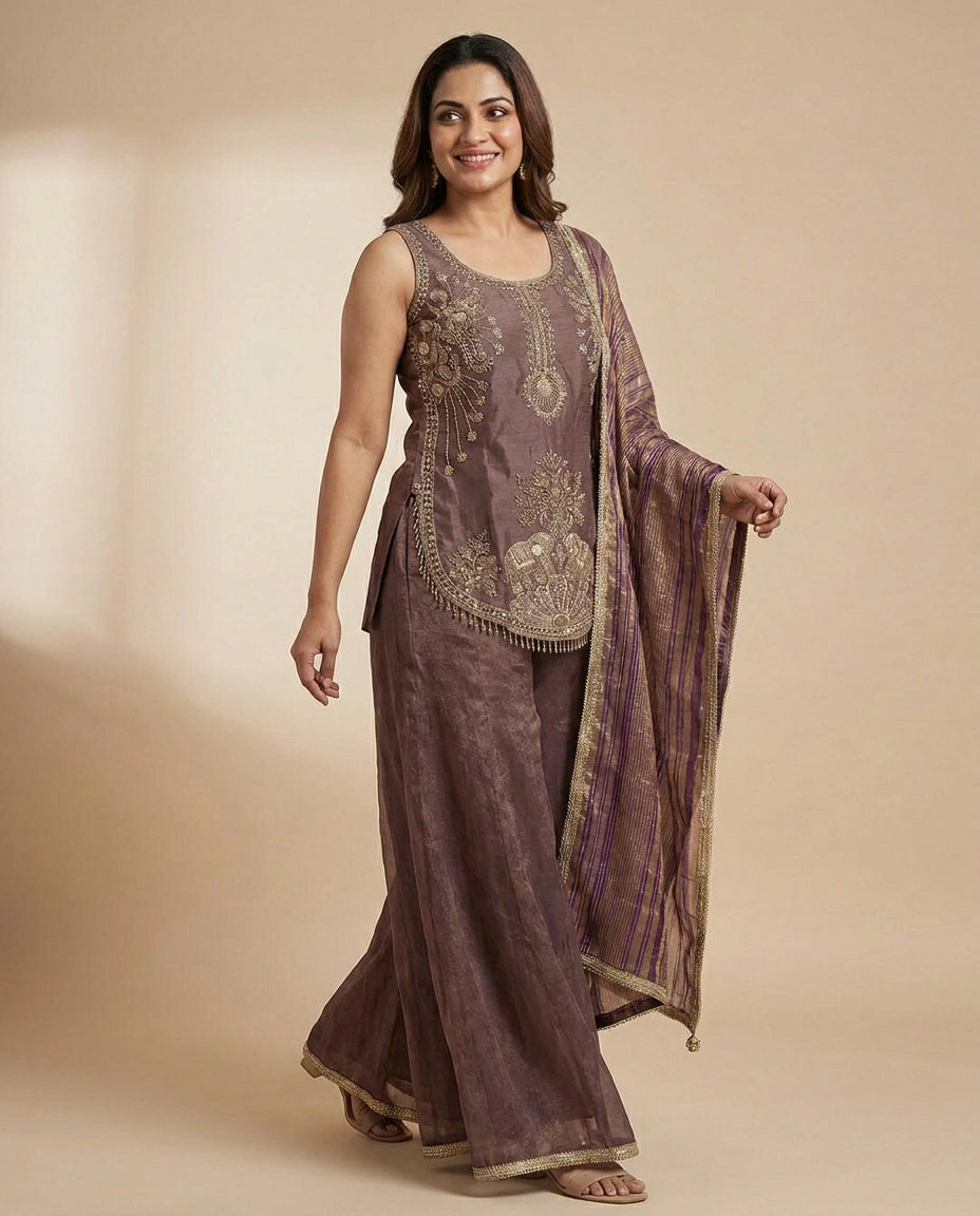 Long Choli Palazzo Set in Tissue — photo 8 of 8
