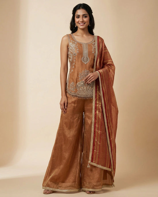 Long Choli Palazzo Set in Tissue — photo 2 of 8