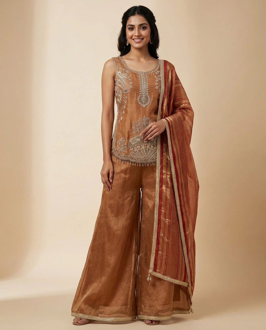 Long Choli Palazzo Set in Tissue — photo 2 of 8