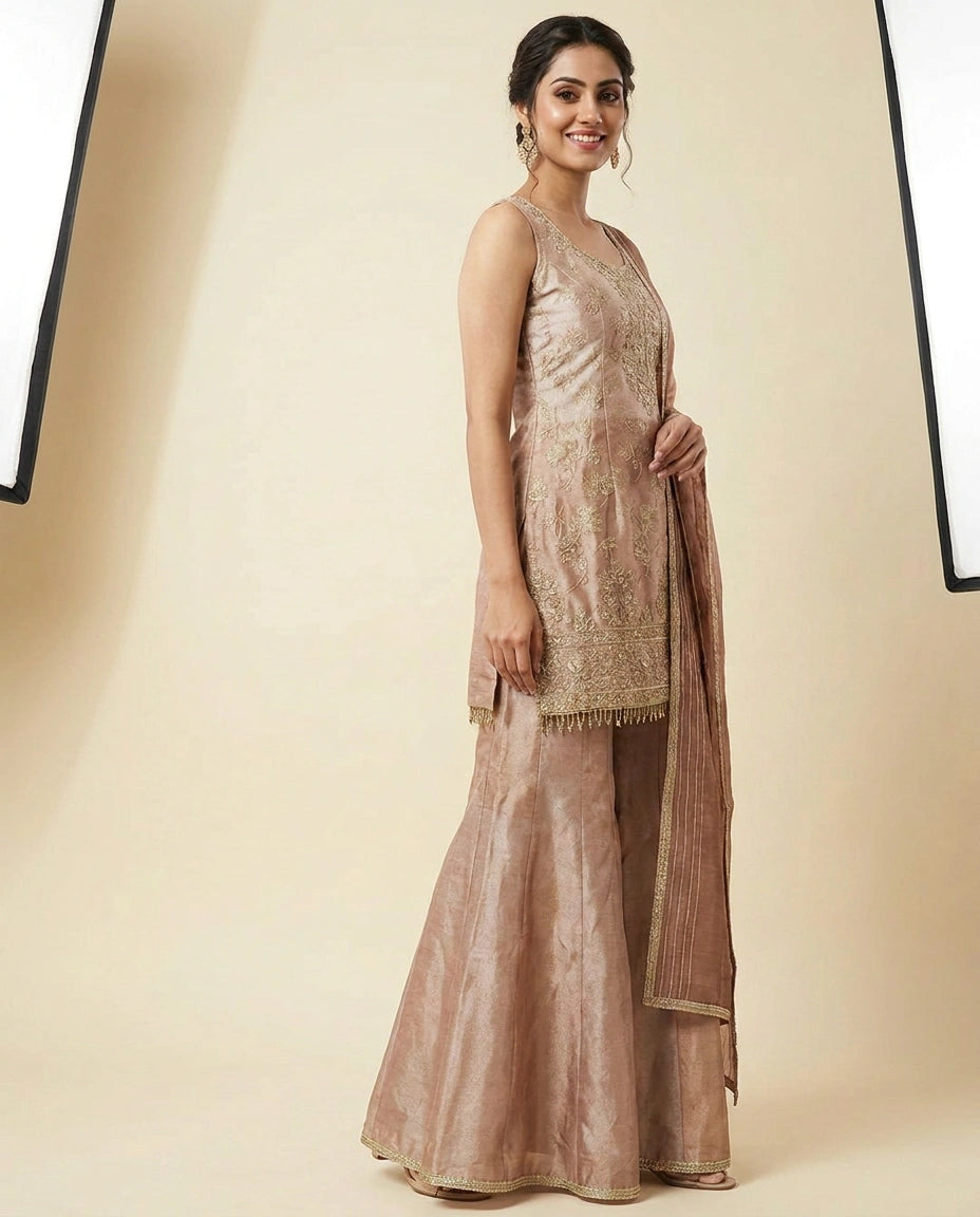 Tissue Sharara Suit with Flared Hem - Rangoli India