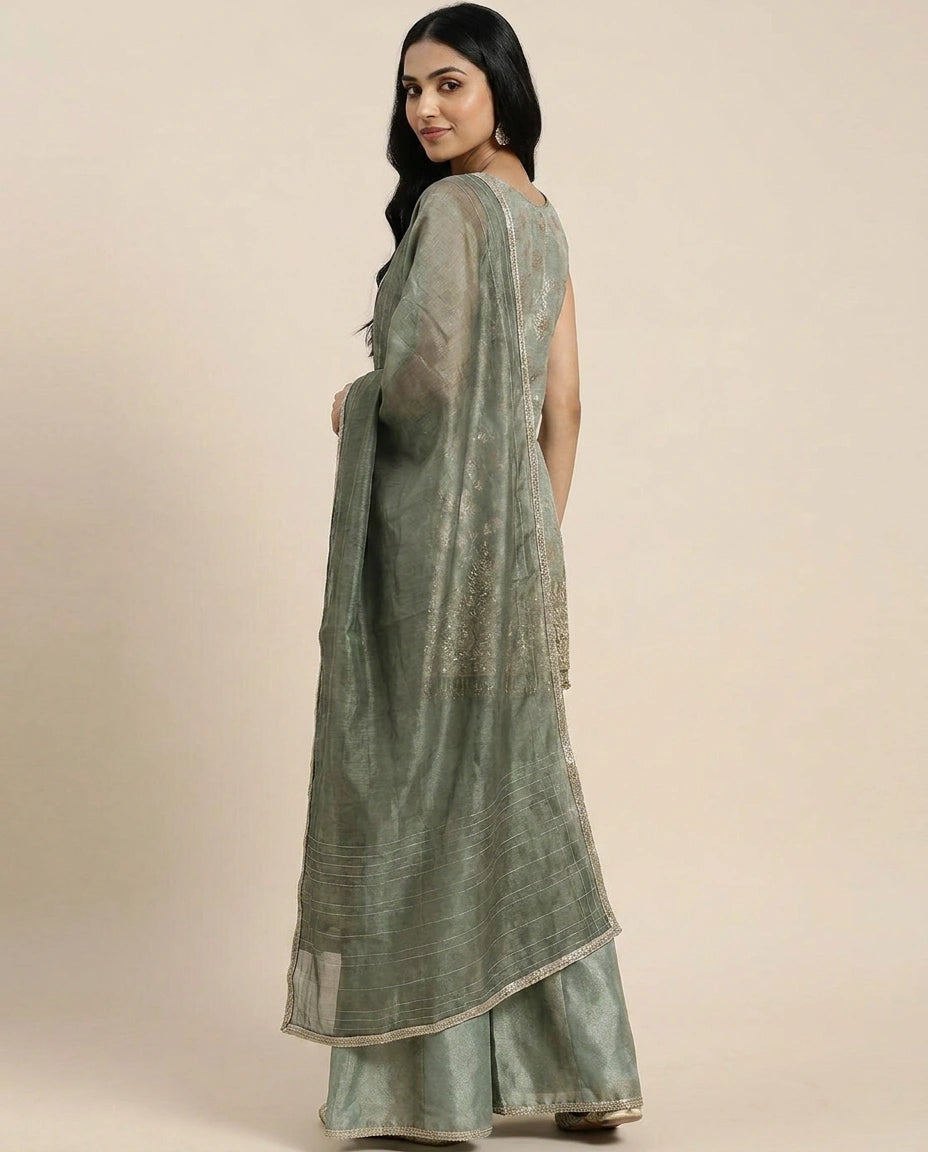 Tissue Sharara Suit with Flared Hem - Rangoli India
