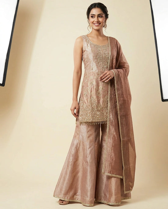 Tissue Sharara Suit with Flared Hem - Rangoli India