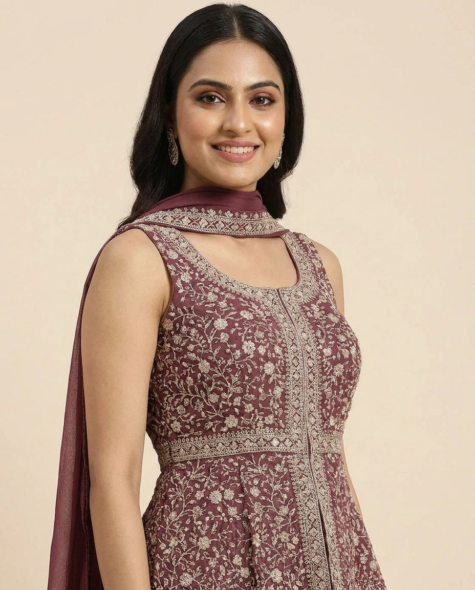 Long Choli Palazzo Set in Tissue - Rangoli India