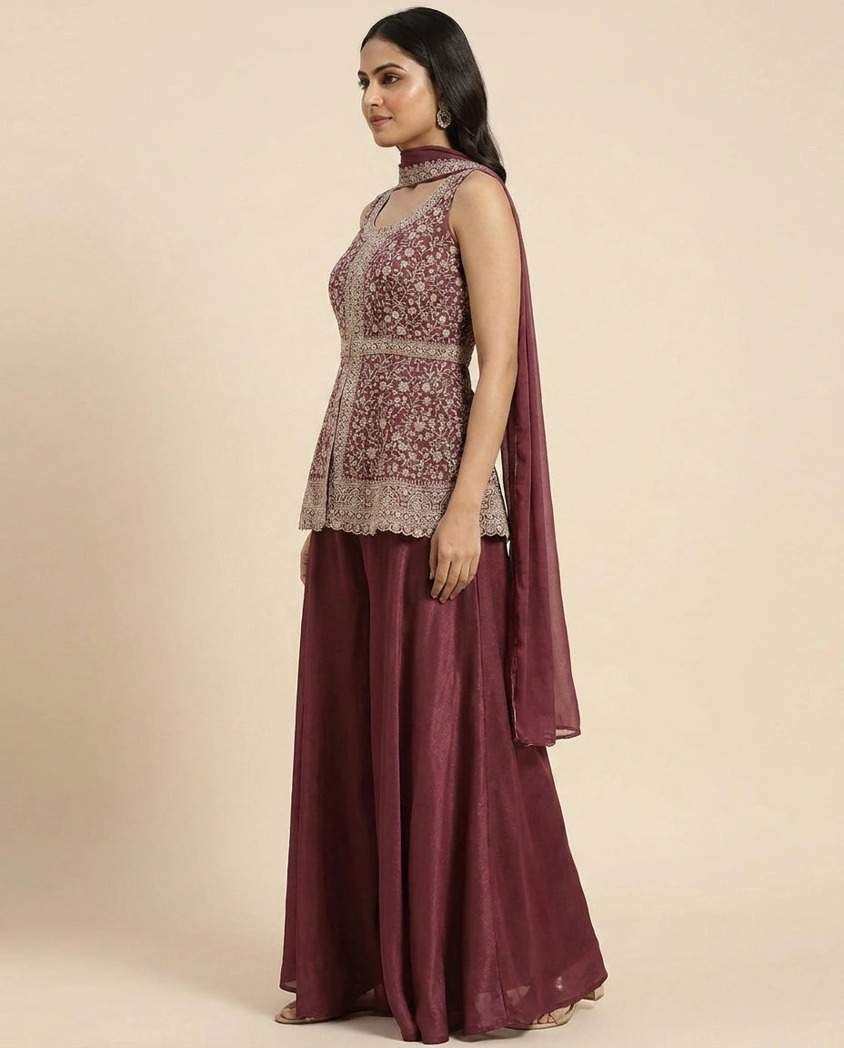 Long Choli Palazzo Set in Tissue - Rangoli India