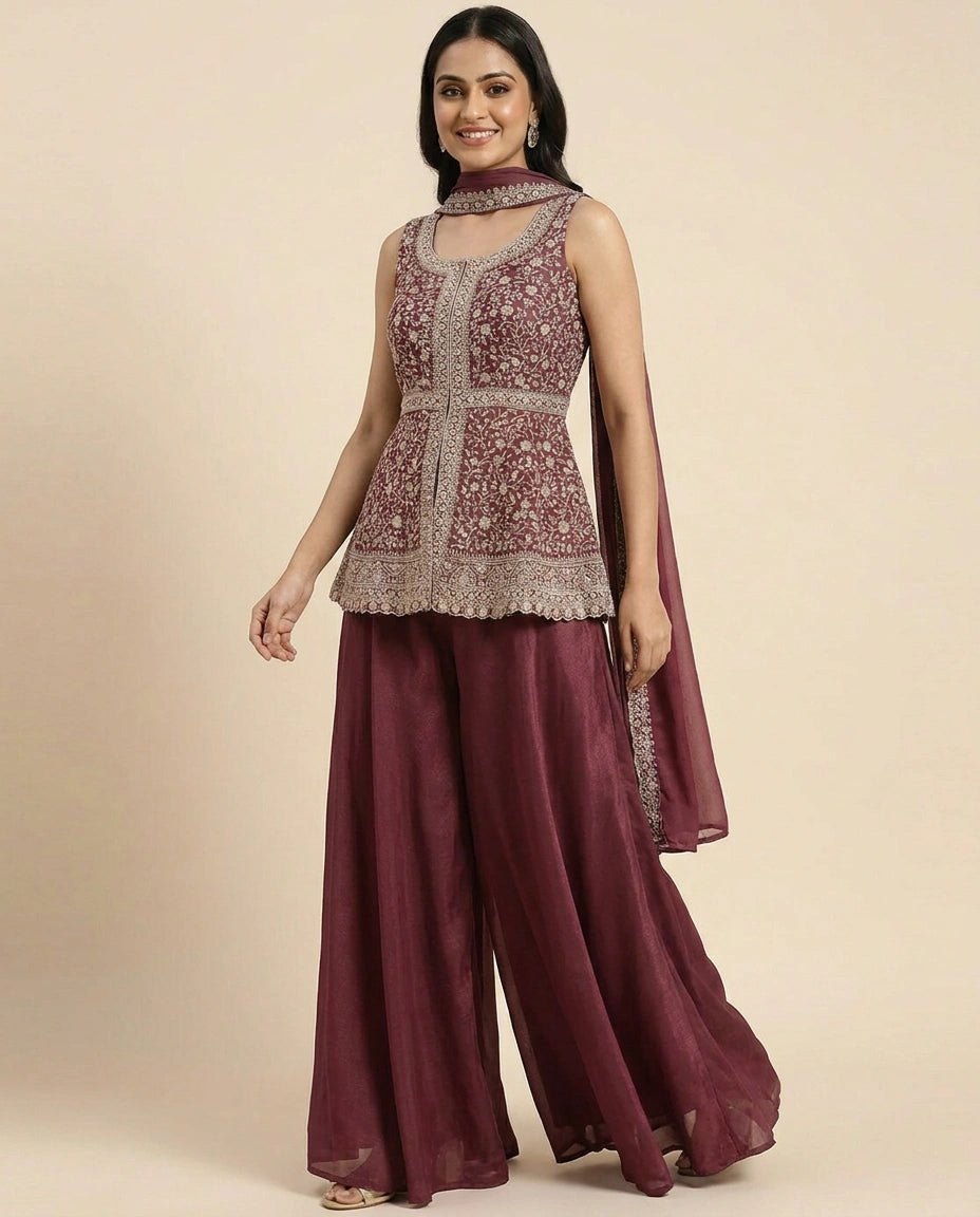 Long Choli Palazzo Set in Tissue - Rangoli India