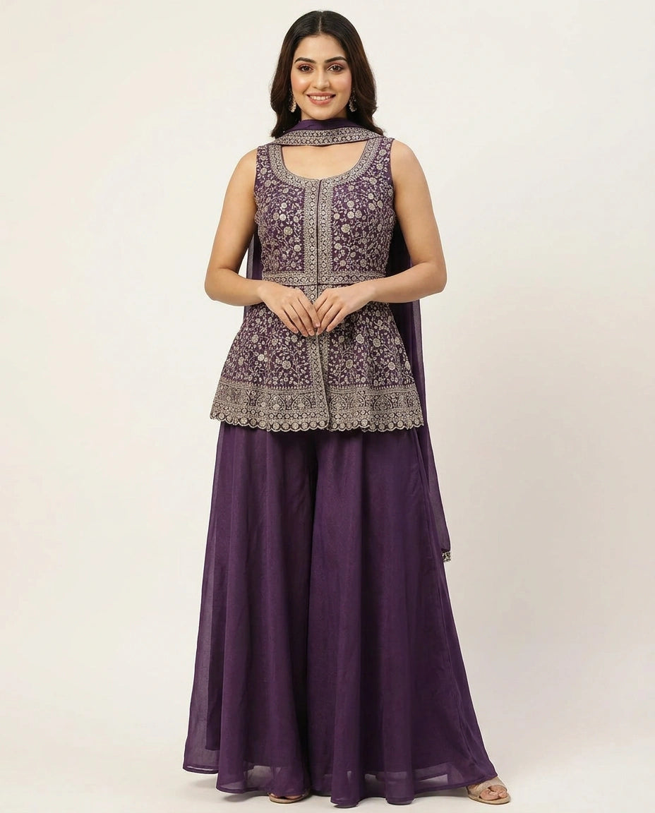 Long Choli Palazzo Set in Tissue - Rangoli India
