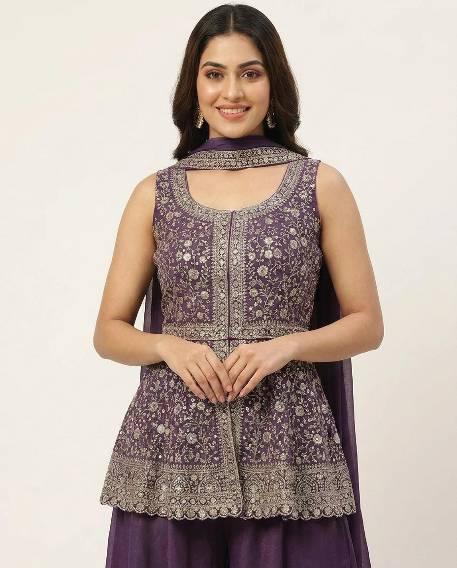 Long Choli Palazzo Set in Tissue - Rangoli India