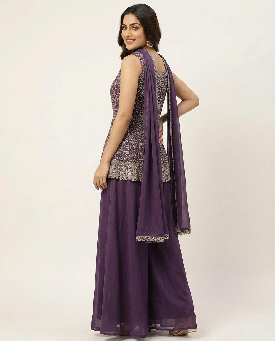 Long Choli Palazzo Set in Tissue - Rangoli India