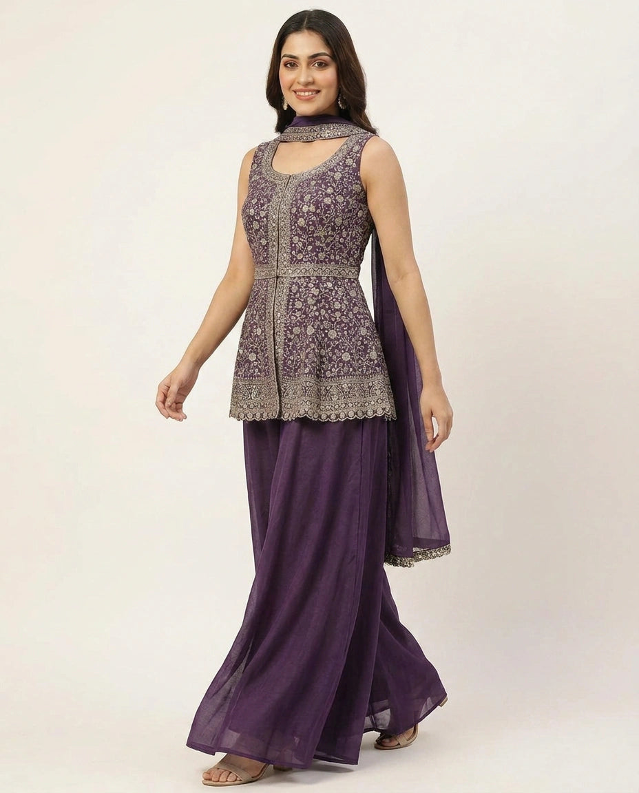 Long Choli Palazzo Set in Tissue - Rangoli India