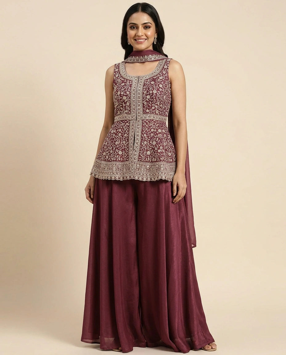 Long Choli Palazzo Set in Tissue - Rangoli India