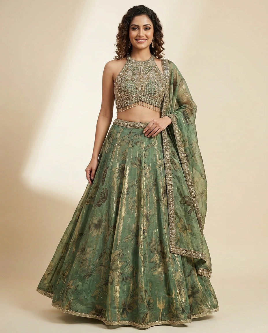 Fandy Tissue Croptop Lehenga - Rangoli India