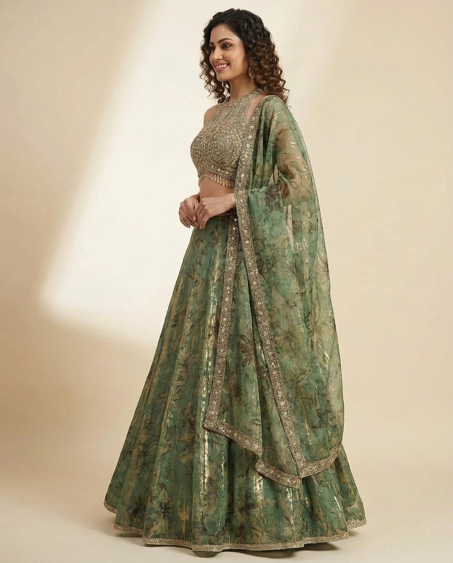 Fandy Tissue Croptop Lehenga - Rangoli India
