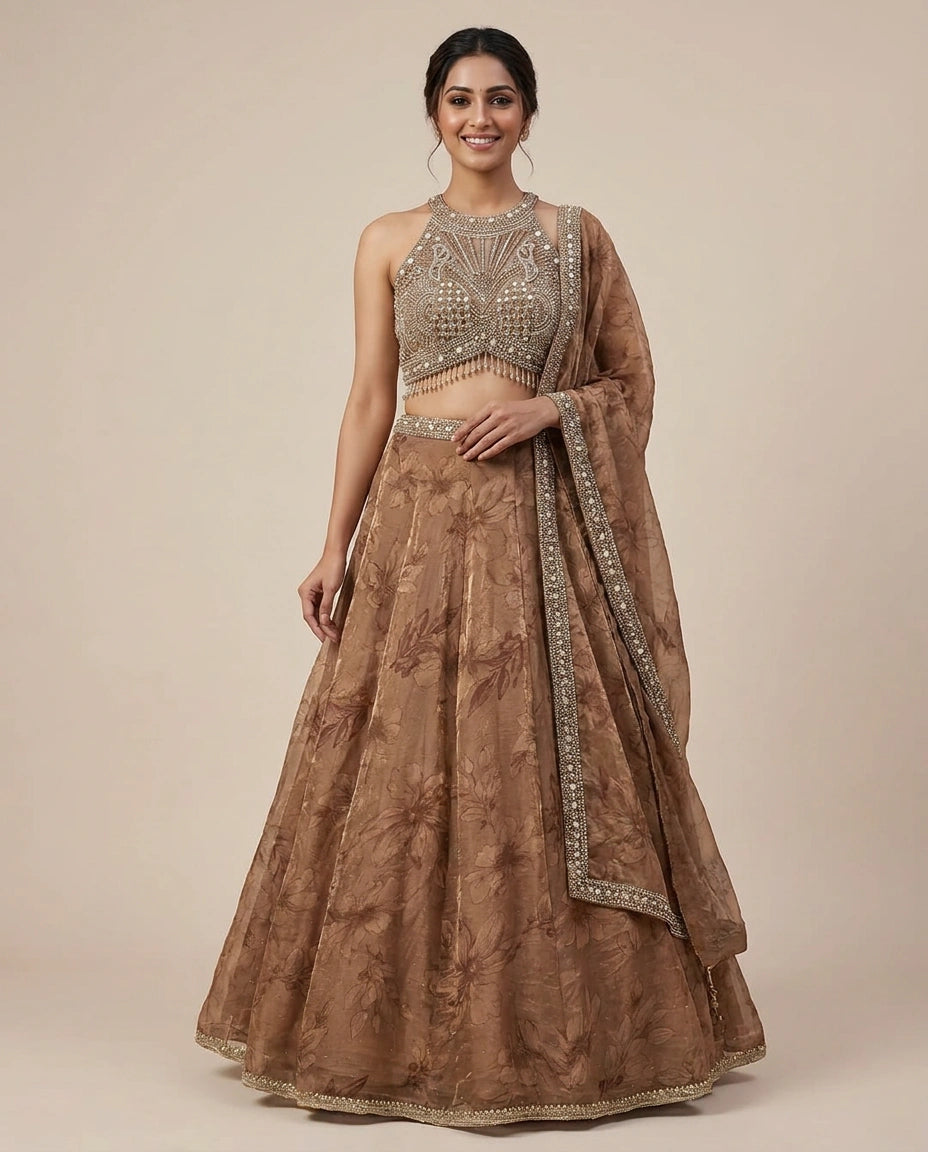 Fandy Tissue Croptop Lehenga - Rangoli India