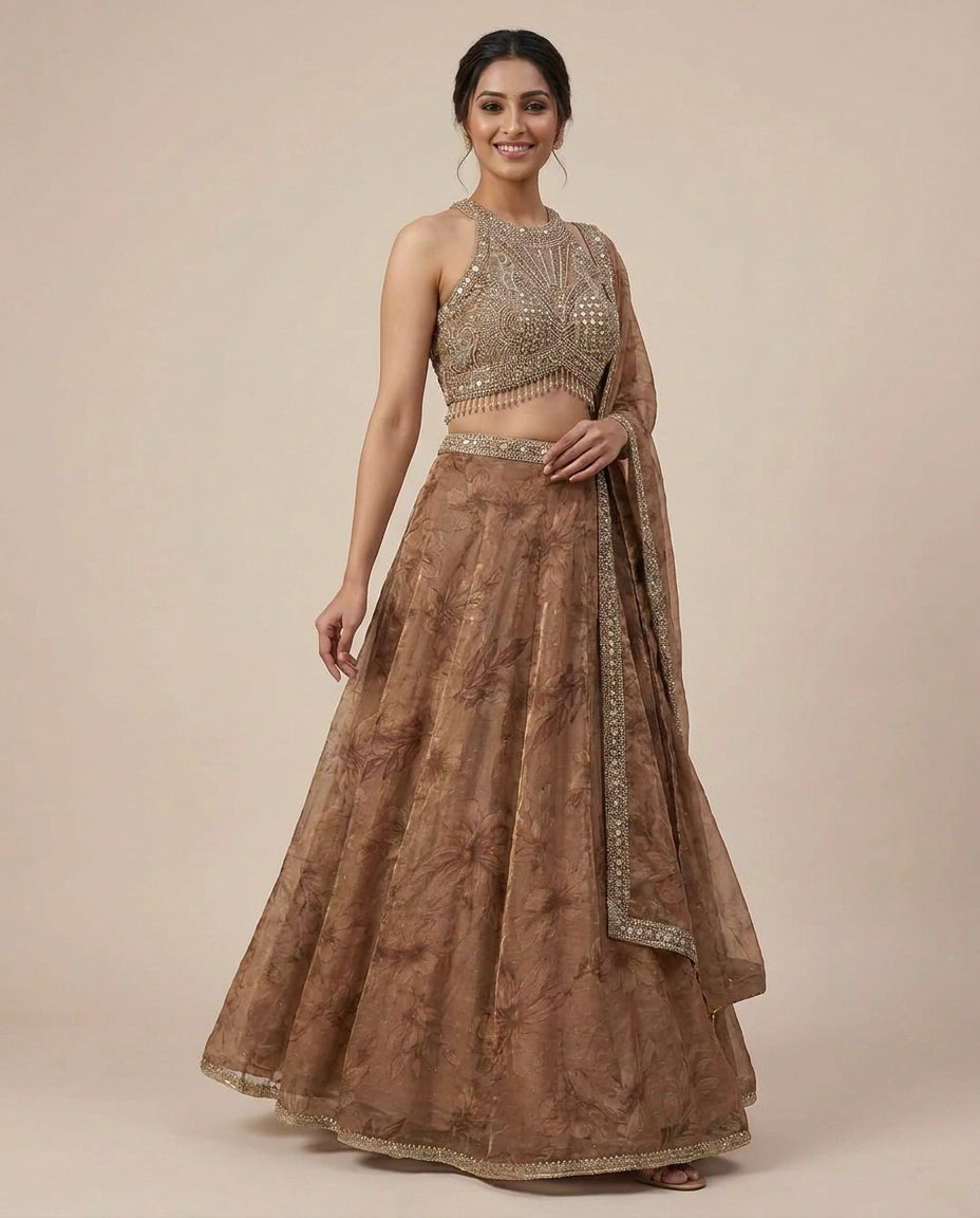 Fandy Tissue Croptop Lehenga - Rangoli India