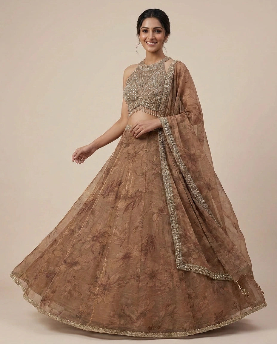 Fandy Tissue Croptop Lehenga - Rangoli India
