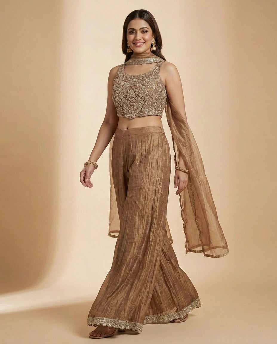 Sharara Suit in Tissue Choker Dupatta - Rangoli India
