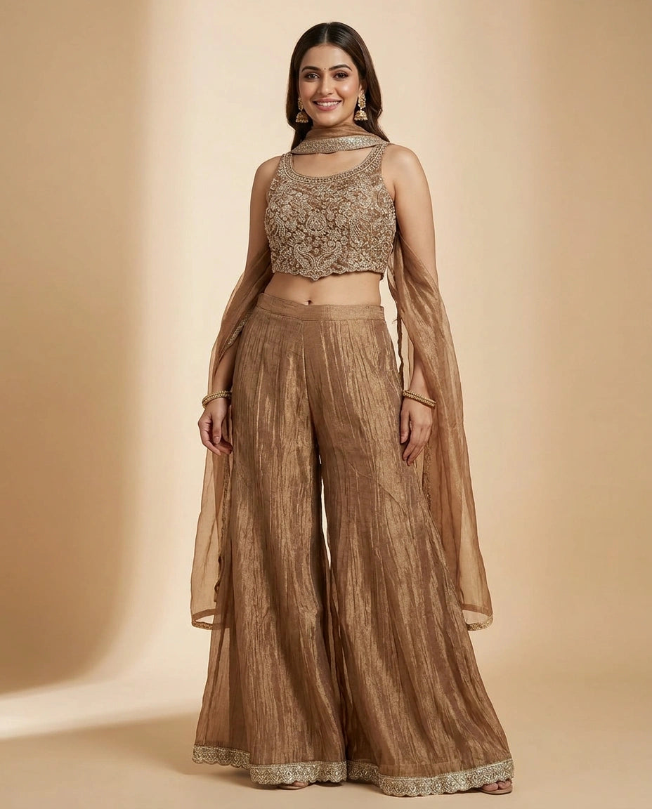 Sharara Suit in Tissue Choker Dupatta - Rangoli India