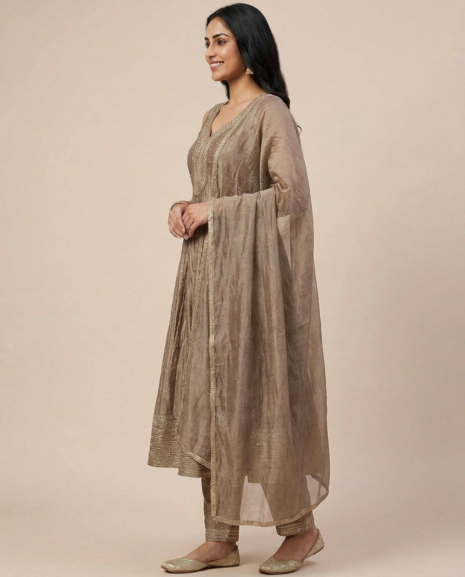 Crushed Tissue Anarkali Suit — photo 3 of 12