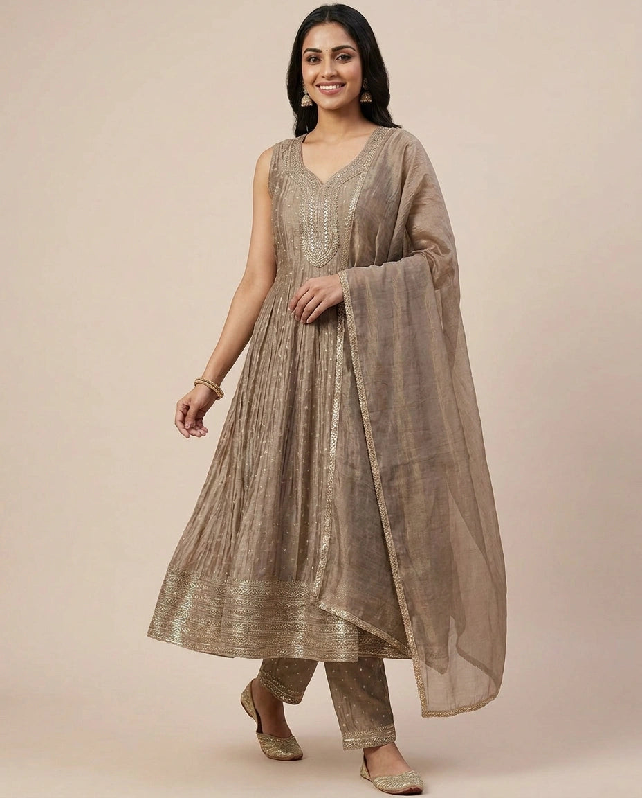Crushed Tissue Anarkali Suit — photo 4 of 12
