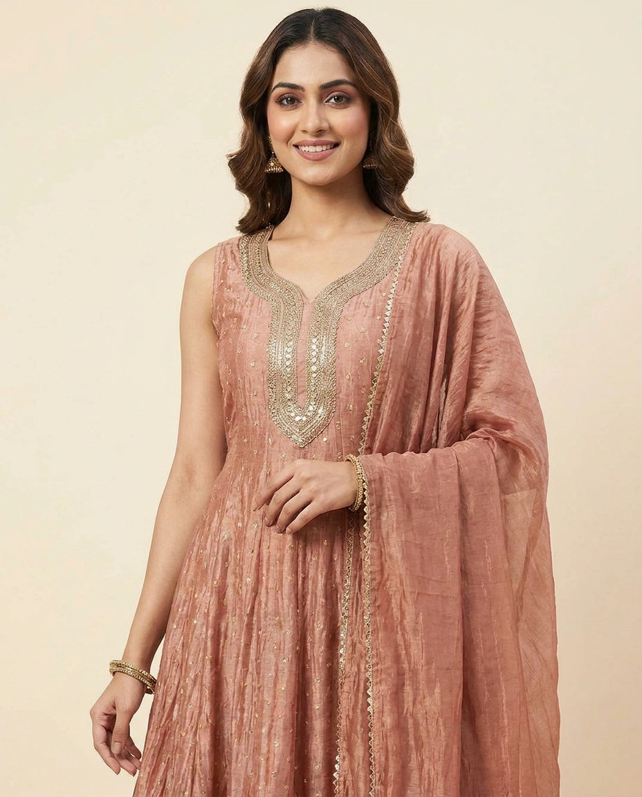 Crushed Tissue Anarkali Suit — photo 6 of 12