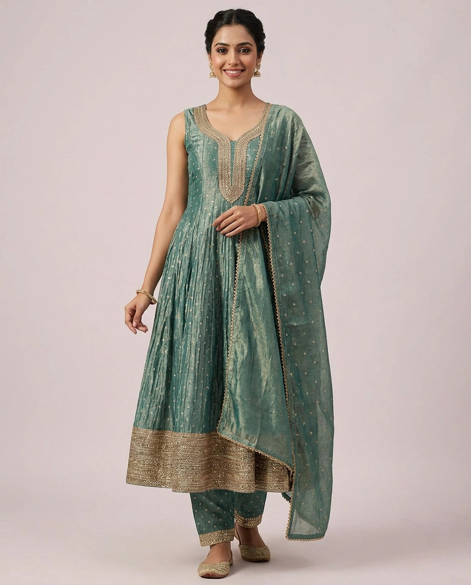 Crushed Tissue Anarkali Suit — photo 9 of 12