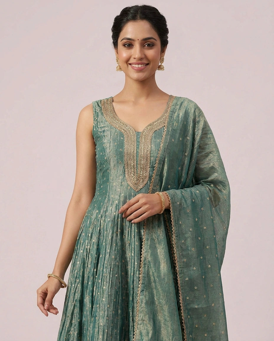 Crushed Tissue Anarkali Suit — photo 10 of 12