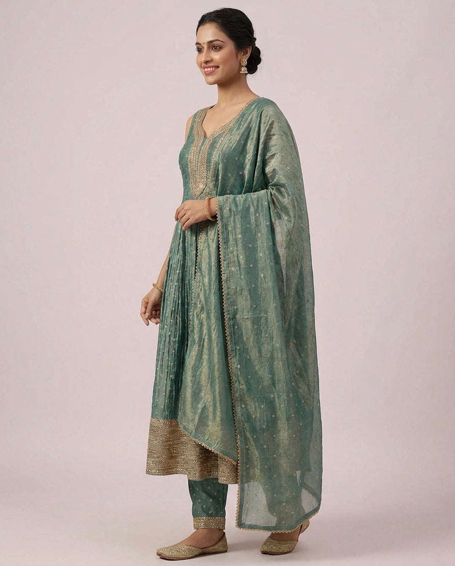 Crushed Tissue Anarkali Suit — photo 11 of 12