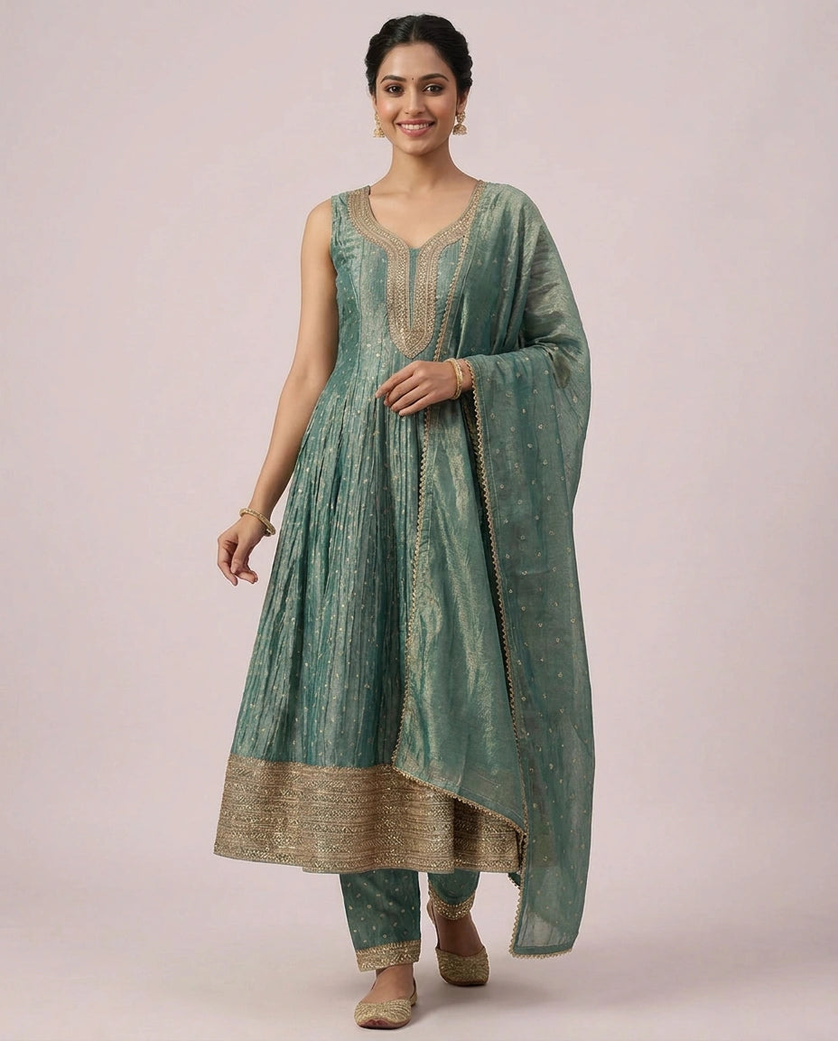 Crushed Tissue Anarkali Suit — photo 12 of 12