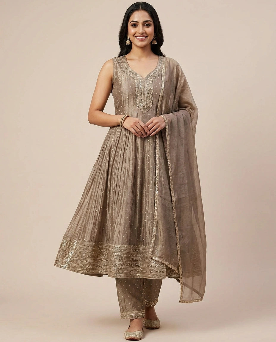 Crushed Tissue Anarkali Suit — photo 2 of 12