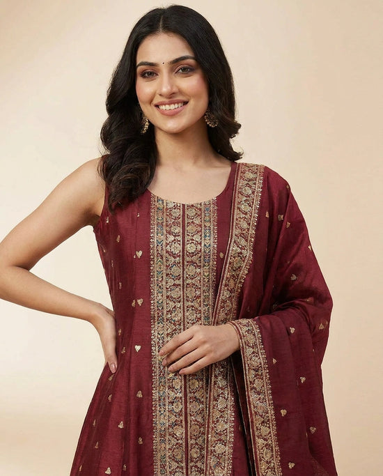 Front Slit Palazzo Suit in Dola Silk - Rangoli India