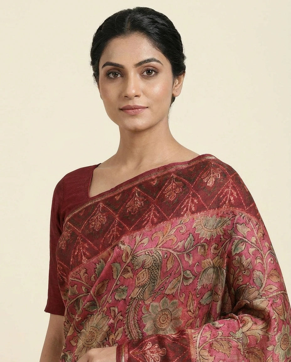 Tussar Silk Digital Print Saree with Floral Motif Design
