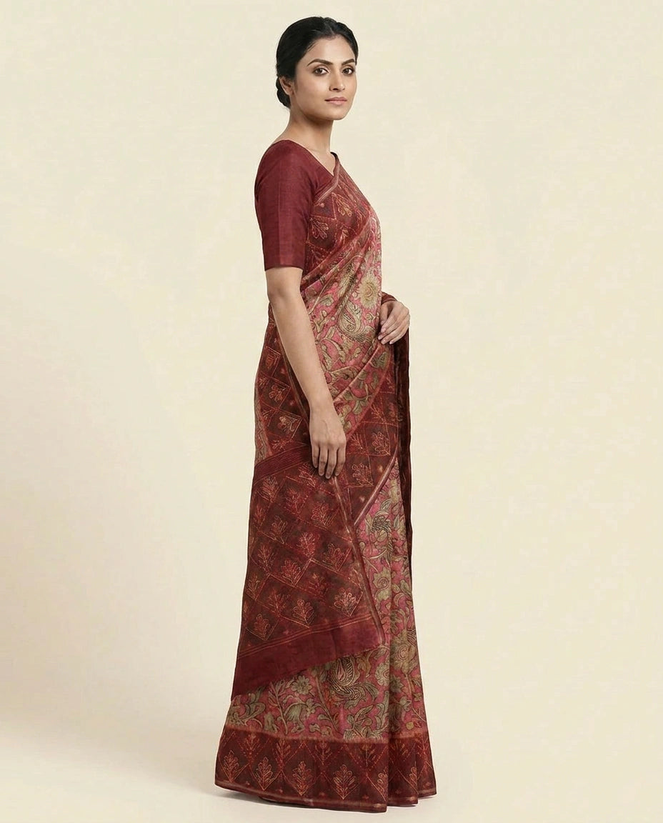 Tussar Silk Digital Print Saree with Floral Motif Design Printed Saree by Rangoli